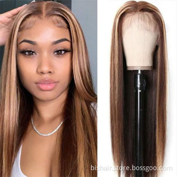 Brazilian 13X4 T seam front lace lace front human hair wig 100% human hair wigs P4/27 color virgin hair Remy wig wholesaler